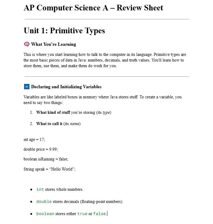 Ultimate AP Computer Science A Review Packet (32 Pages)