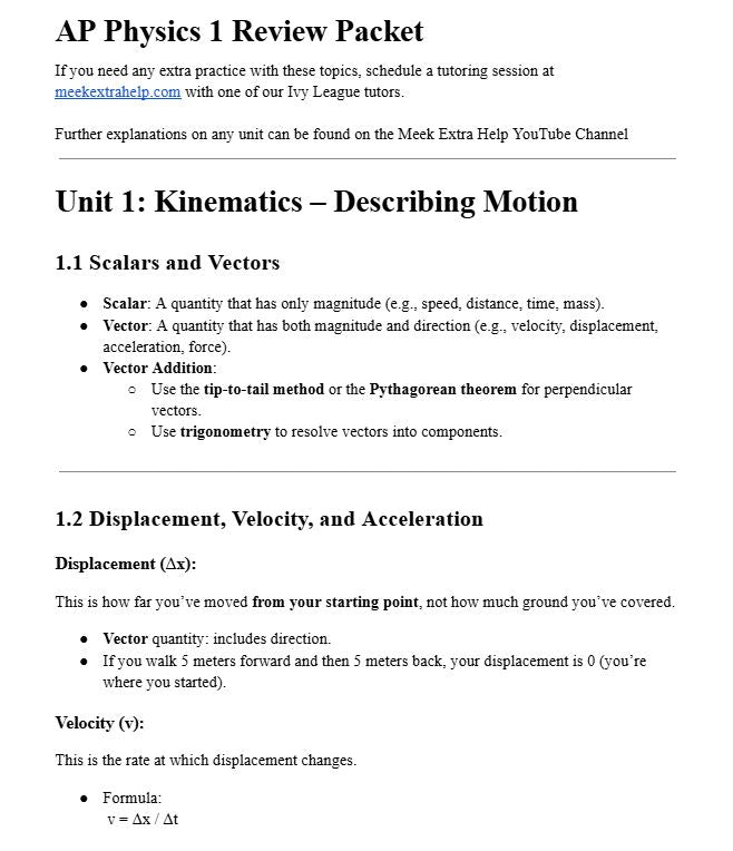 Ultimate AP Physics 1 Review Packet (18 Pages)