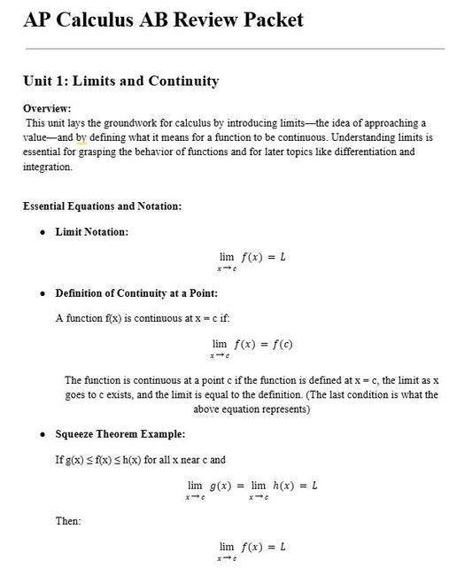 Ultimate AP Calculus AB Review Packet (19 Pages)