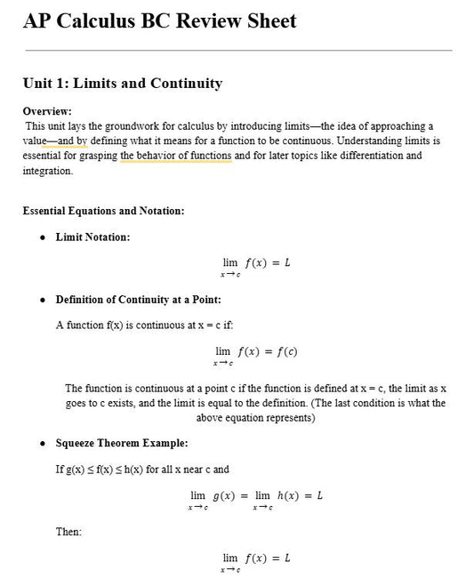 Ultimate AP Calculus BC Review Packet (26 Pages)