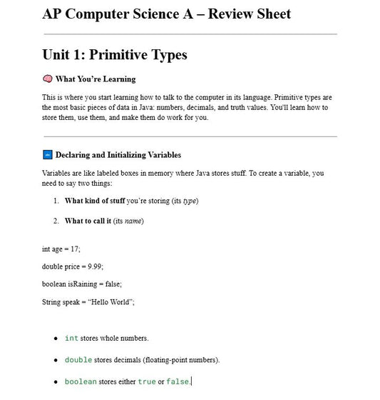Ultimate AP Computer Science A Review Packet (32 Pages)