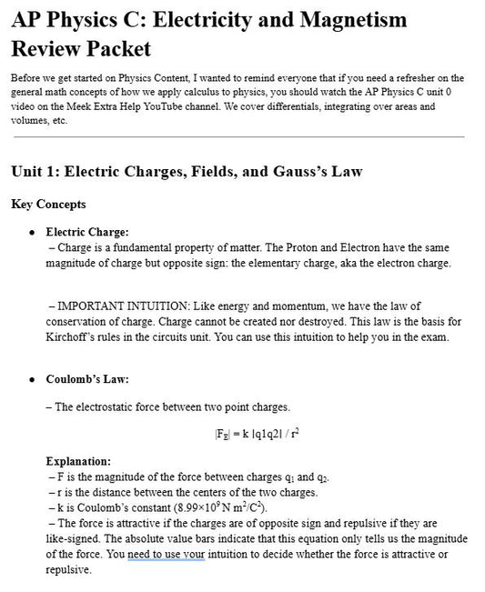 Ultimate AP Physics C: Electricity & Magnetism Review Packet (20 Pages)