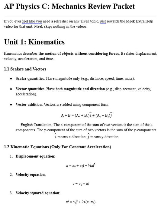 Ultimate AP Physics C: Mechanics Review Packet (14 Pages)