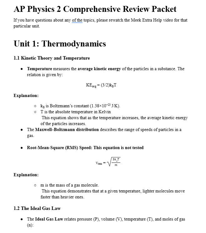 Ultimate AP Physics 2 Review Packet (19 Pages)